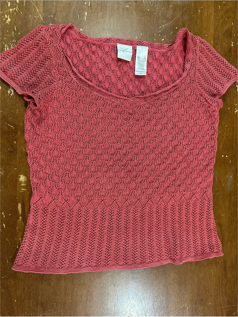 Emma James Coral Crochet/Lace-Effect Cap Sleeve Knit Top Size Small